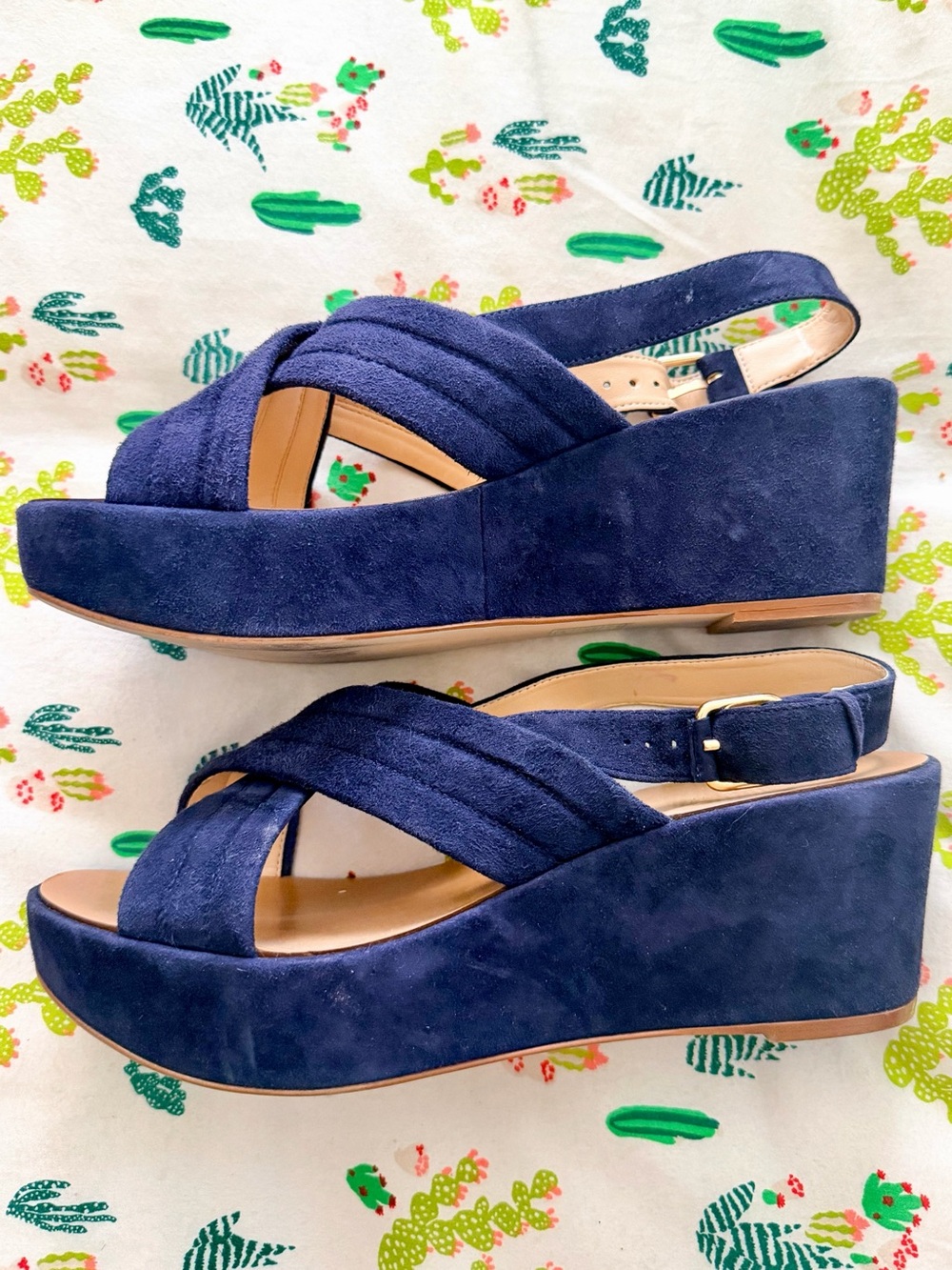 J.Crew "Marcie" Suede Platform Wedge Sandals in Navy Blue | Size 8.5